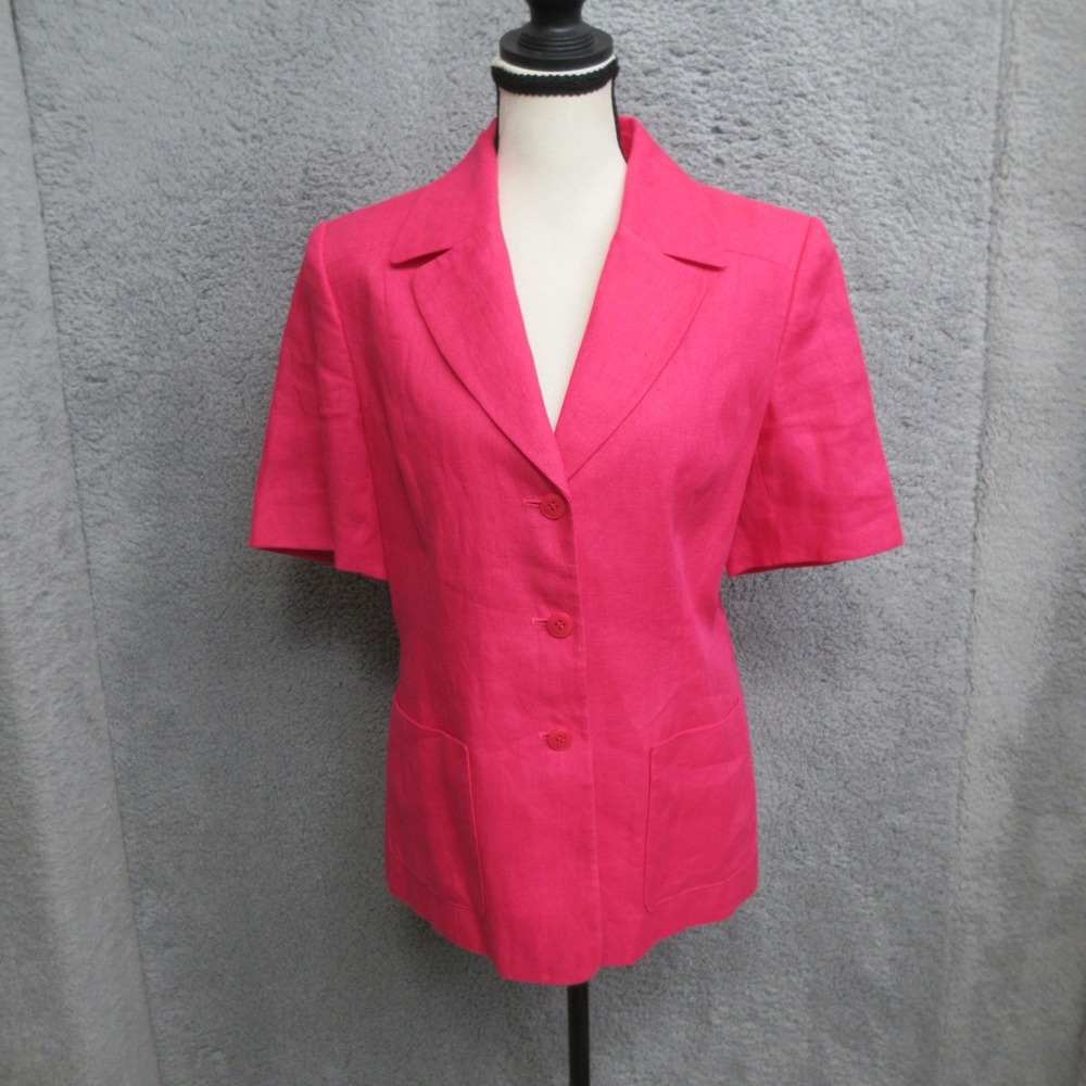 Talbots Linen Blazer Womens 8 Pink Short Sleeve Officecore Modern Classic